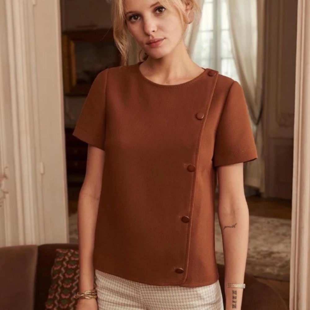 Sezane Ida Short Sleeve Button Up Blouse Coffee (Sold)
